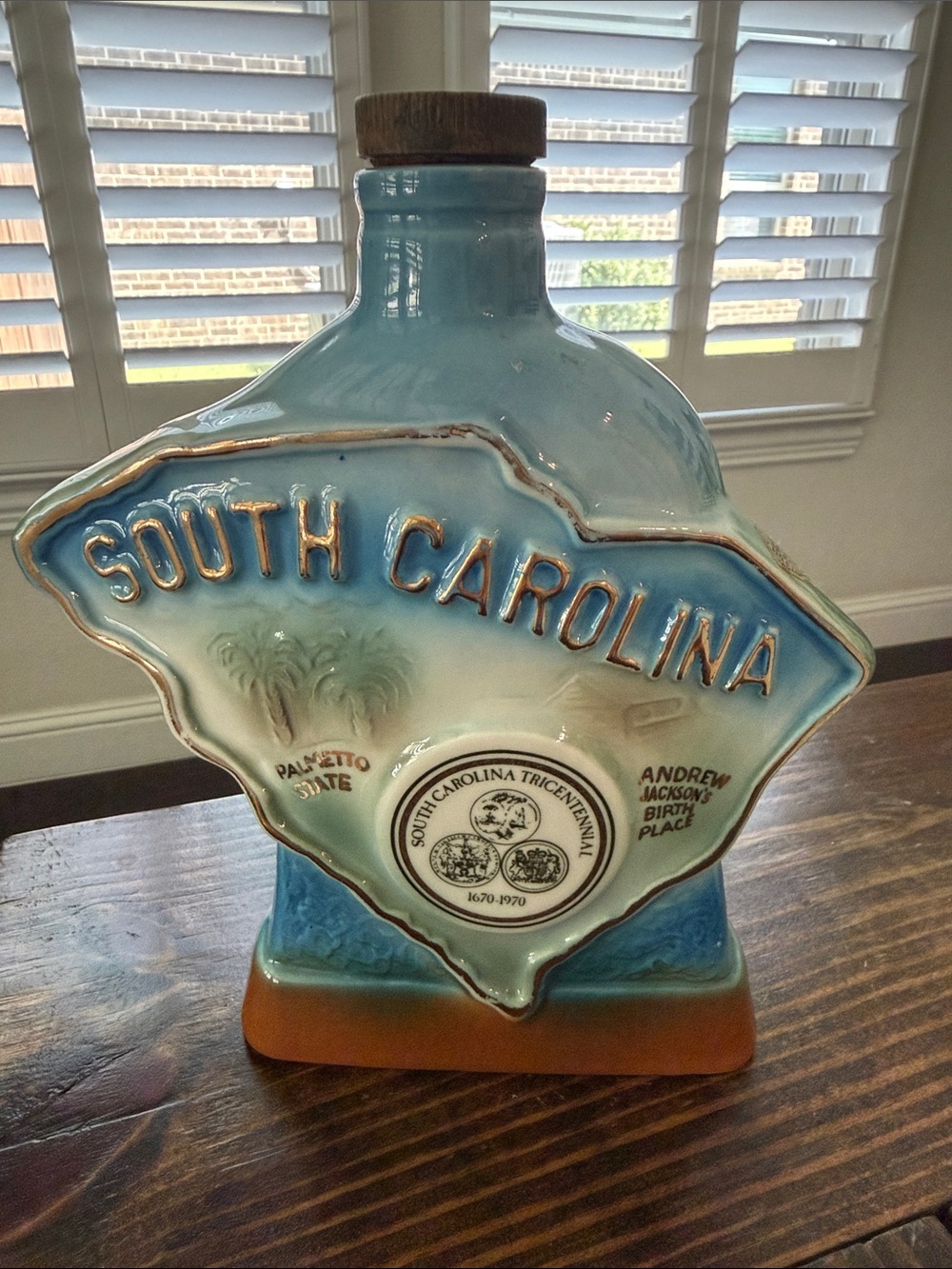 South Carolina Light Blue Ceramic Decorative Bottle with Cork Accent